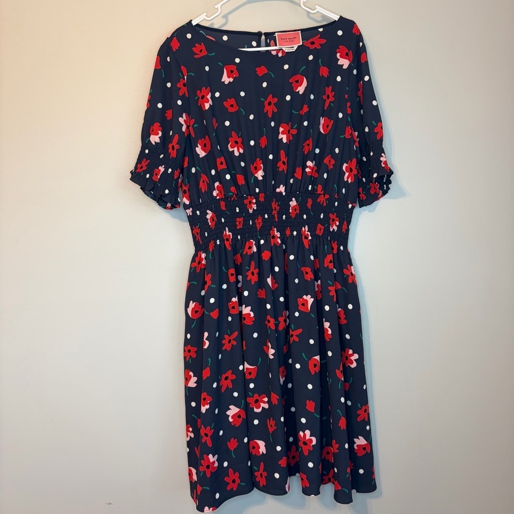 Kate Spade Dark Blue Dress with Red and White Floral Pattern - Picture 4 of 11